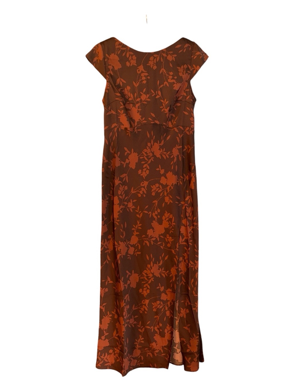 a new day Brown w/ Burnt Orange Floral Cap-Sleeve Maxi Dress Size S NWT